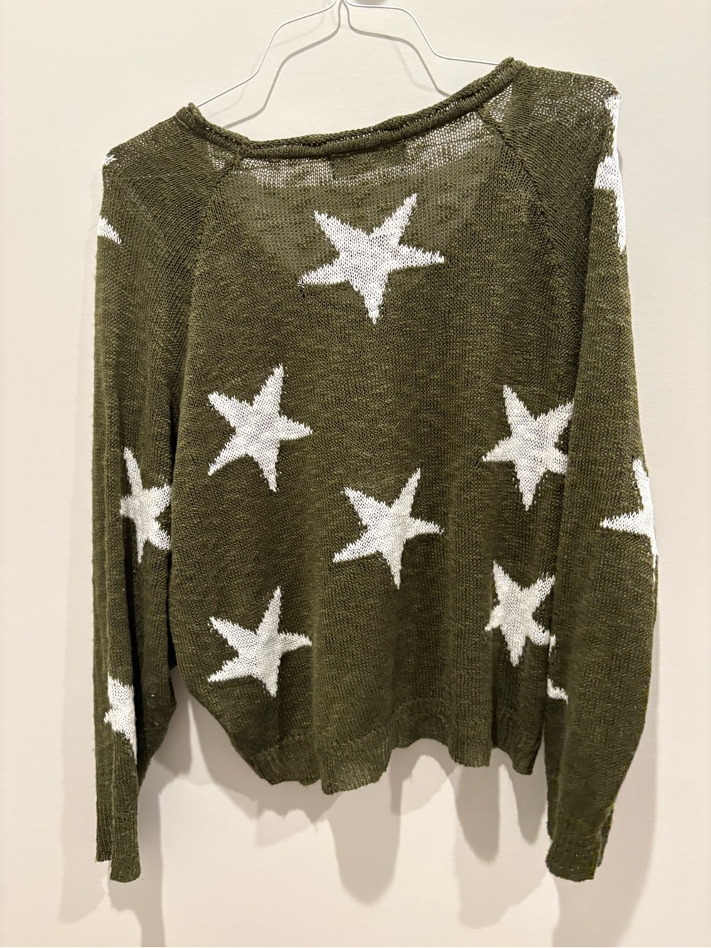 fab'rik Olive & White Star Knit Crewneck Sweater